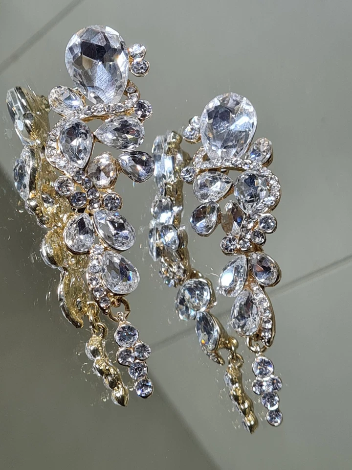 Pendientes colgantes fabulosamente brillantes de cristal transparente (boda, graduación, etc.) Foto 4 de 4