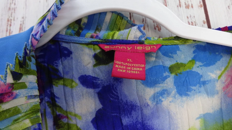 Sunny Leigh Y2K Womens Floral XL Multicolerd Sheer Short Sleeves Ruffle Top XL - Image 4 of 4