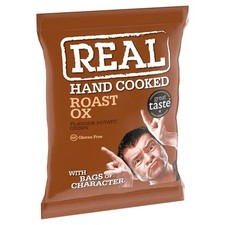 24 X 35g FULL BOX OF REAL HANDCOOKED CRISPS ROAST OX FLAVOUR