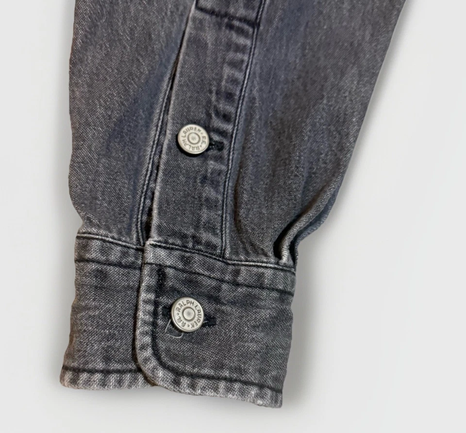 Vintage Double RRL Charcoal Gray Mens Medium Shirt Denim Solid Chambray Work EUC - Image 4 of 4