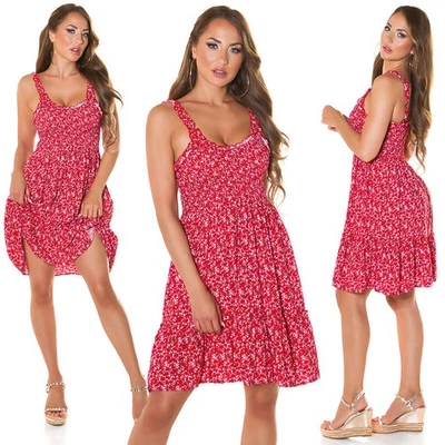 Koucla Minikleid Party Damen Sommer Kleid Strand V-Neck Blumen Print Rot L/XL - Bild 1 von 4