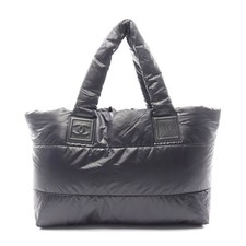 Chanel Coco Cocoon Mm Tote Bag Nylon Leather Women Black One Size