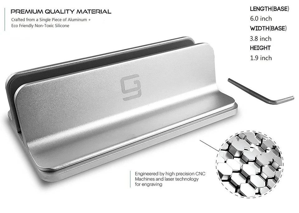 Vertical Laptop Stand [Adjustable] Desktop Aluminum Compact Fit All Sizes Silver - Image 2 of 4