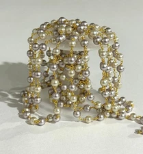 8mm Pink And White Shell Pearl Gold Plated Rosary Chain Bulk Roll Jewelry Making