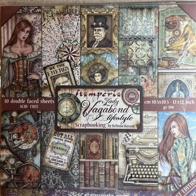 Stamperia LADY VAGABOND LIFESTYLE - 12" X 12" Double Sided Paper Pad - 10 SHEETS