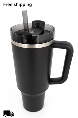 #ad Stanley 40 oz Stainless SteeL FlowState Quencher Tumbler Black 2.0 New $30.00