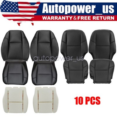 10PCS For 2007-2014 Cadillac Escalade Front & Second Row Seat Cover & Foam Black