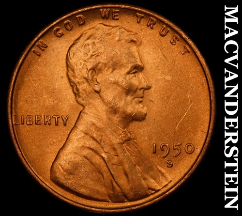 1950-S Lincoln Wheat Cent- Choice Gem Brilliant Uncirculated Luster #J1370