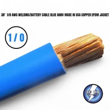 30'  1/0 AWG WELDING/BATTERY CABLE BLUE 600V MADE IN USA COPPER EPDM JACKET