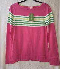 NEW Women's L Lilly Pulitzer Maria Boatneck Sweater Capri Pink Worth Stripe NWT