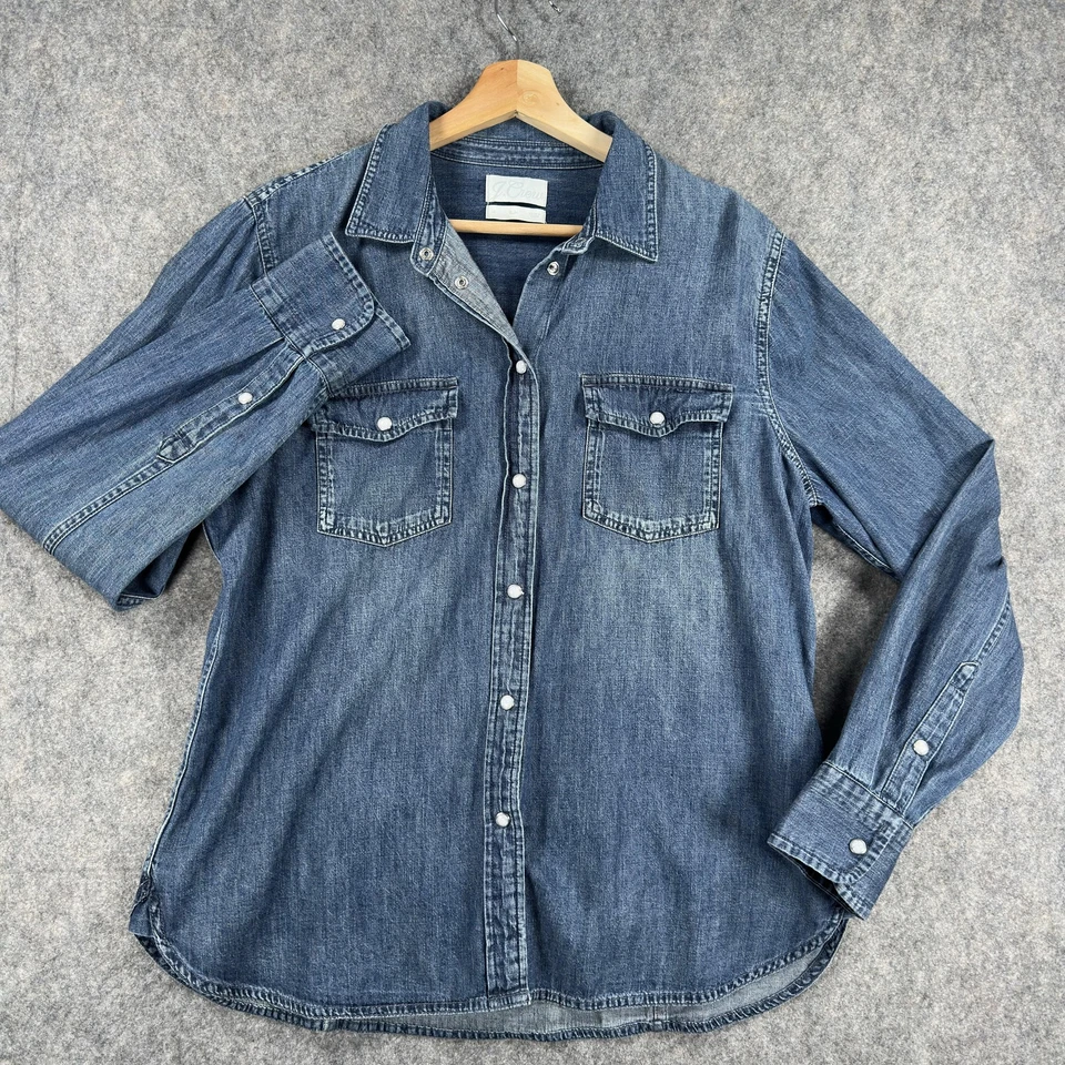 Рубашка женская J.Crew большая синяя джинсовая вестерн жемчуг застежка узкая с длинным рукавом AW206 - Изображение 2 из 4
