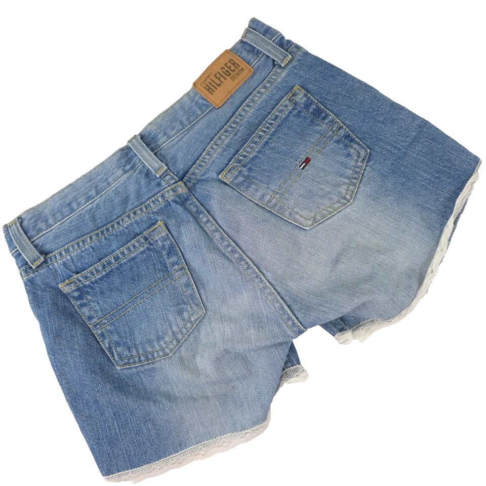 VINTAGE Y2K TOMMY HILFIGER DENIM SHORTS WITH LACE TRIM WOMEN'S SIZE 26 HIPSTER - Image 2 of 4