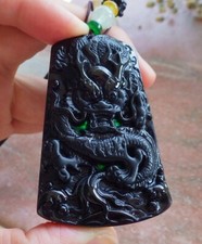 Certified Green Black Burma Natural A Jade jadeite Pendant Dragon 590812 AS