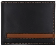 Premium Leather Black Bifold Men Style Credit Card ID Holder Flap Up Wallet Box