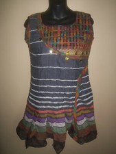 18 FIRE INDIAN BOHO MULTICOLOR BEADED STONES STRIPE SLEEVELESS DRESS SIZE L