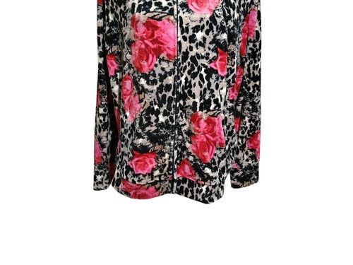 Activology Sweater Jacket Black White Pink Rose Print Soft Shell Full Zip Large - Picture 10 of 10