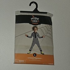 NEW Striped Jumpsuit Halloween Costume Boy Girl Large Black White Beetlejuice
