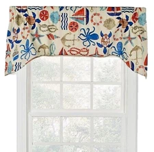 Sea Point Arched Tailored Valance Rope Cord Trim Nautical Print Summer Beach