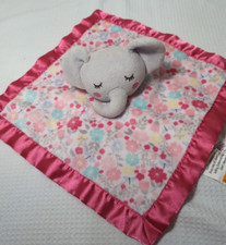 Parents Choice Gray Elephant Baby Floral Security Blanket Lovey Pink Satin
