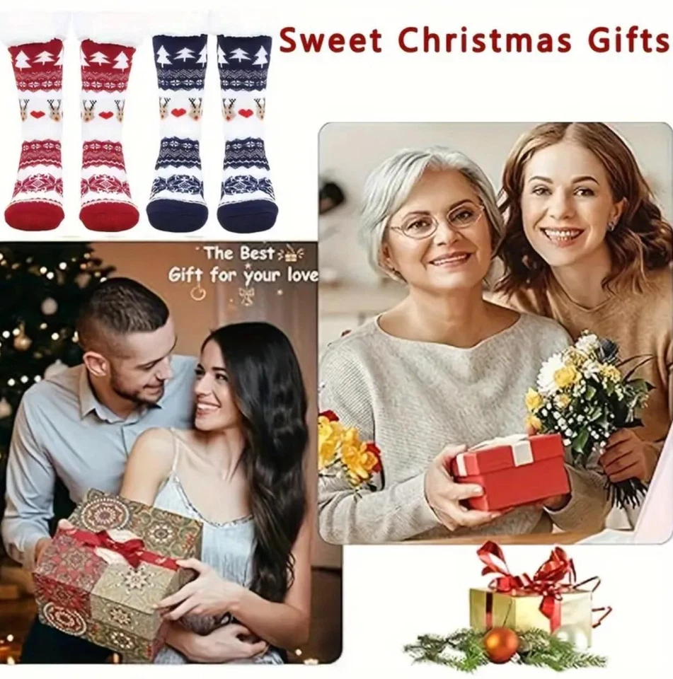 Womens Slipper Socks Non Slip Knitted Fluffy Thick Soft Warm Sherpa with Grips - Image 3 of 4