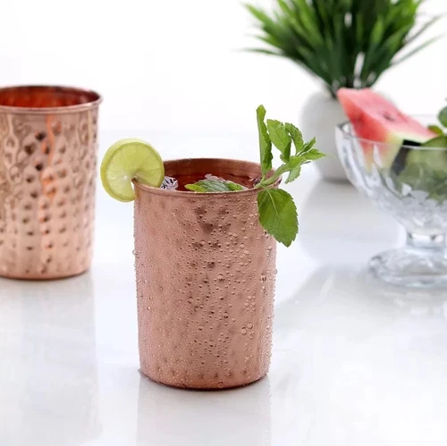Gehämmert 100% Reines Kupfer Wasserkrug und 2 Becher Glas Set Ayurvedische Gesundheit - Bild 2 von 2