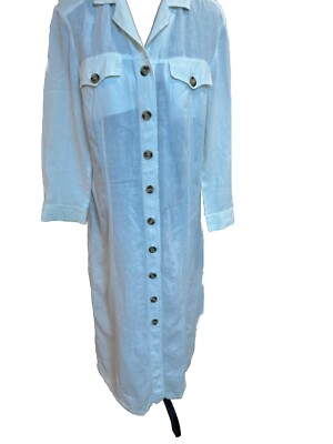 MAXMARA WEEKEND Ivory Linen Collared Button Front Long Sleeve Shirt Dress 10 Us