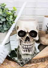 Image of Ebros Gift Skull Head Resin Figurine Toliet Brush Holder Halloween Decor