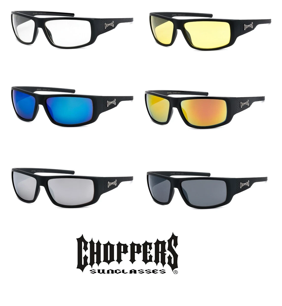 Mens Choppers Motorcycle Sunglasses Shiny Black Frame Clear Lens Skull Mens Choppers Motorcycle Sunglasses Shiny Black Frame Clear Lens Skull