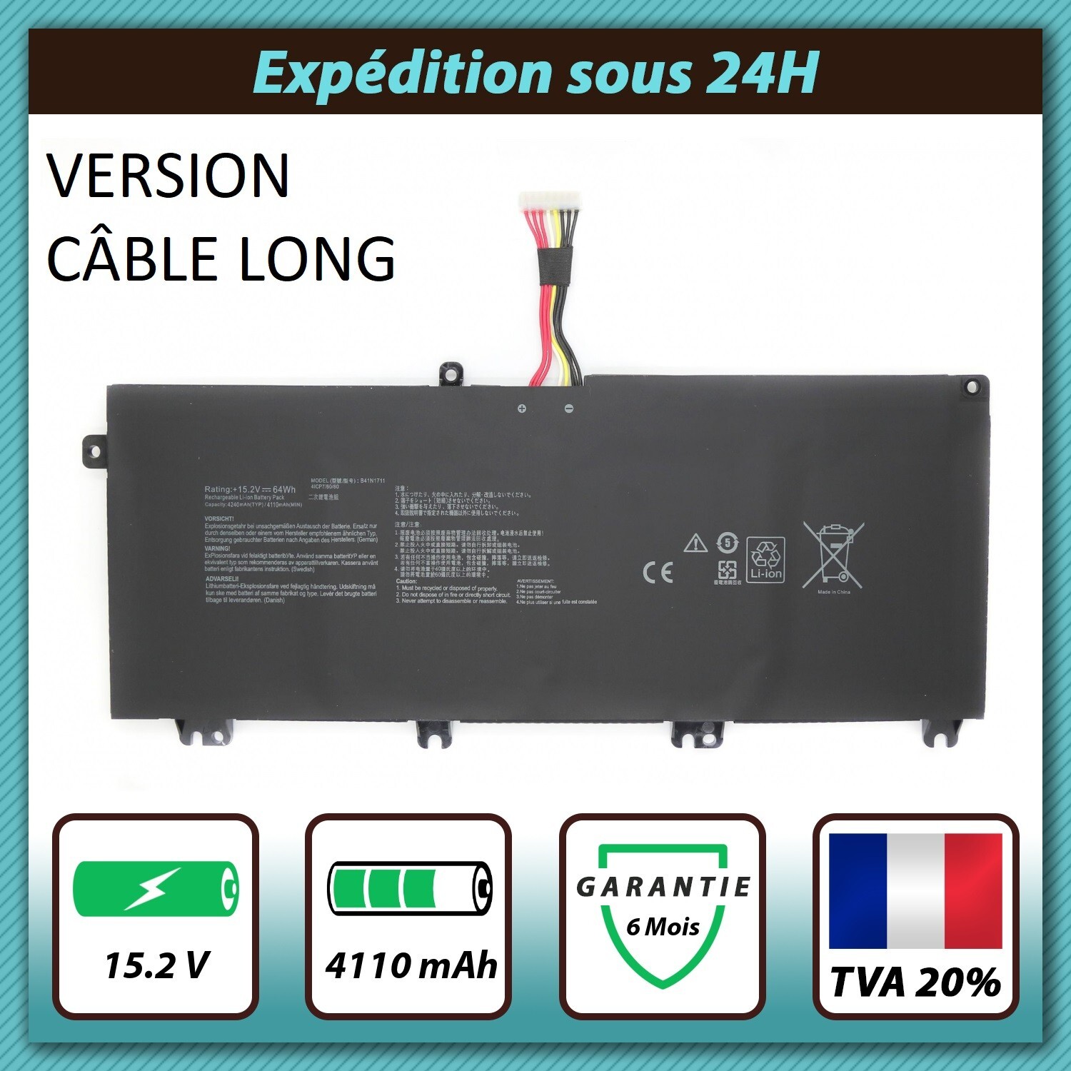 Batterie B41N1711 de 4110mAh pour travailler dans le train