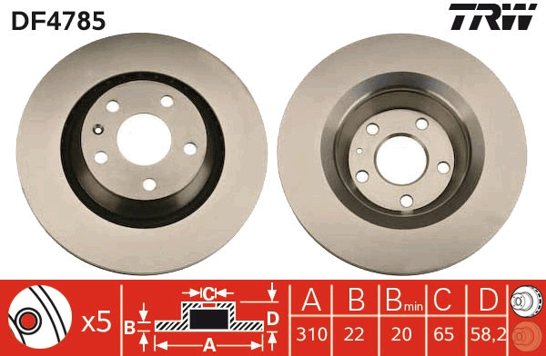Disque de frein TRW DF4785 pour la rénovation du système de freinage arrière