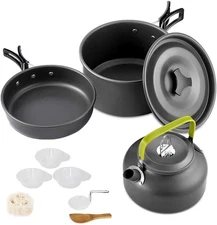 Camping Cookware Set Aluminum Nonstick Portable Outdoor 6.8-6.7-5.5", Gray