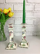 Candle Stick Holders Porcelain Raised Floral Design 7.25” Tall Set of 2