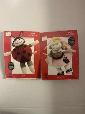 Lot Of 2 Leisure Arts Vintage Mini Sock Monkey Lucy Ladybug And Betty Jo New