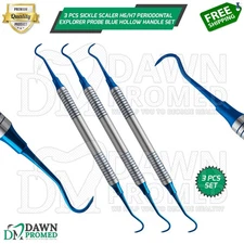 3 Pcs Jacquette Sickle Scaler H6/H7 Periodontal Explorer Blue Hollow Handle Set