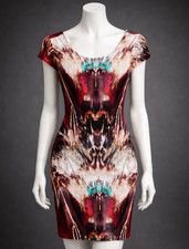 Philosophy Bodycon Dress Women’s Size Small Abstract Feather Print Back Zipper
