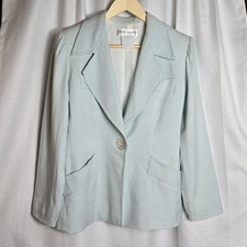 Vintage 90s Yves Saint Laurent Encore Gingham Check Blazer Light Blue Womens 10