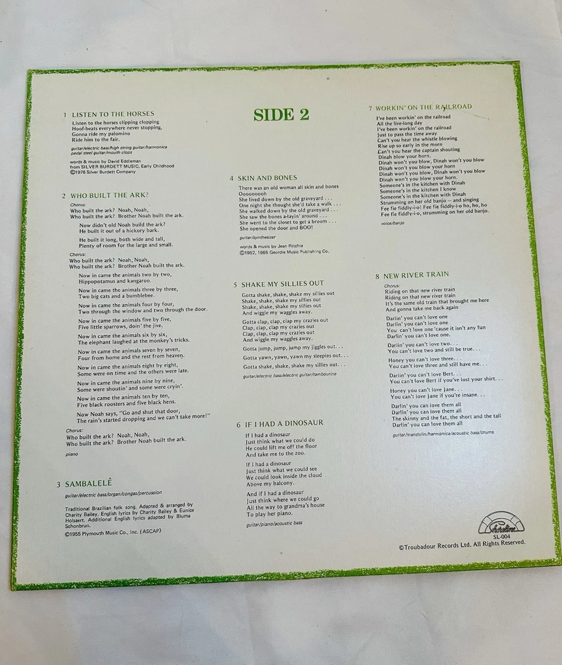 RAFFI "More Singable Songs" LP Shoreline SL-0204 Troubadour Records - Image 3 of 4