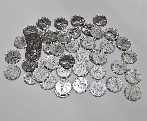 1943 High Grade Roll F-AU Lincoln Steel Cents Wheat Penny Cleaned