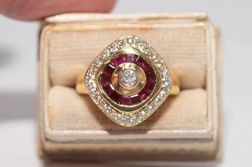 Antique Art Deco Style Ruby & Lab-Grown Diamond Engagement 14K Gold Finish Ring