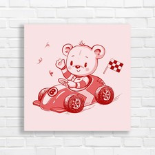Cute Teddy Car For Kids Fashion Baby Shower Red Canvas Print Large Picture Wall