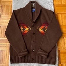 PENDLETON Lambswool Cardigan Sweater Men Medium Brown Southwestern Button Front