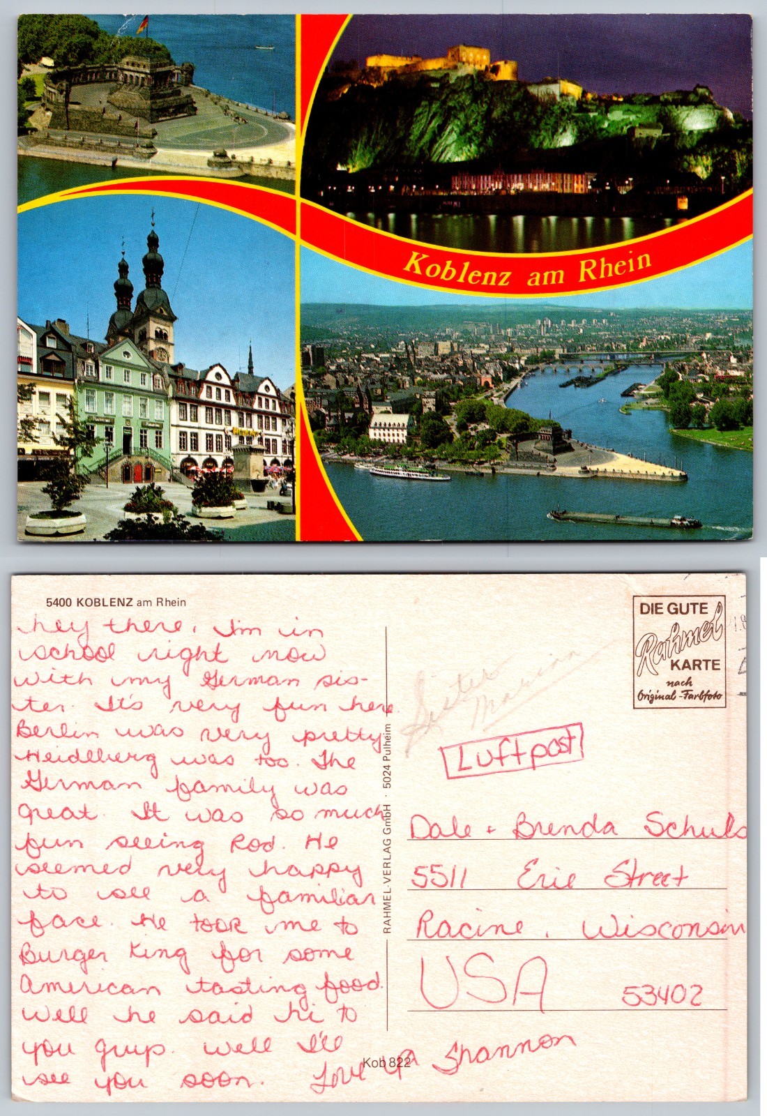 Continental Koblenz Germany River Views Postcard