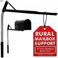 Mailbox Support Post with Swinging Boom Arm, No Dig Post, Galvanized Steel,Black