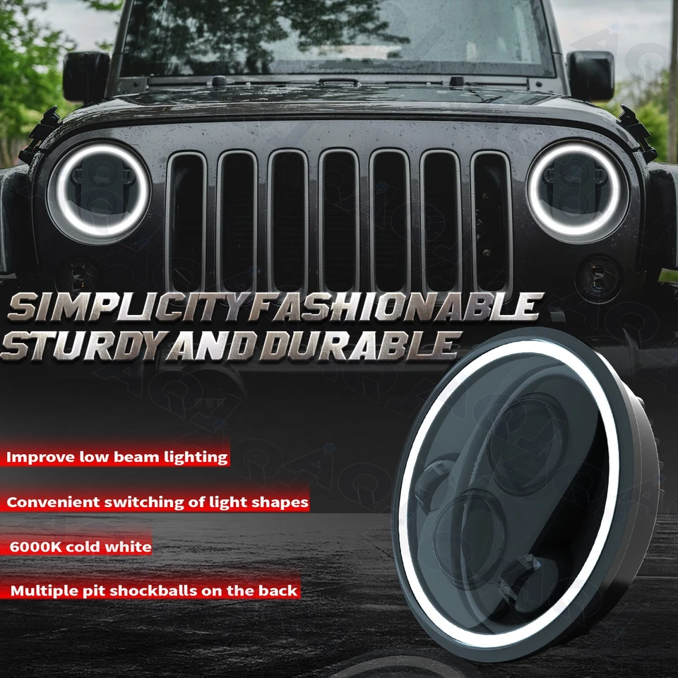 Pair 7" inch Round LED Headlights Turn Signal DRL Lamp For Ford Bronco 1966-1978 - Изображение 2 из 4