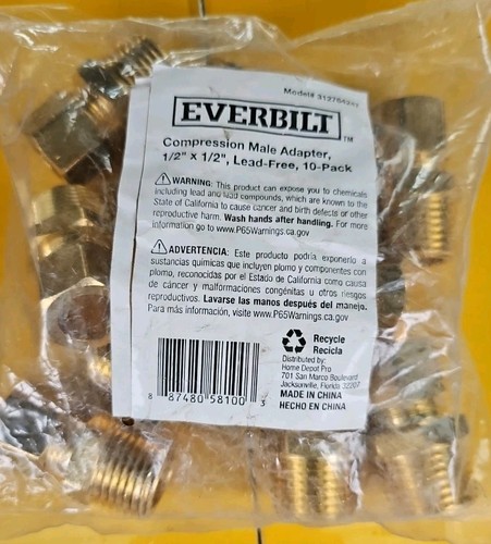 10pcs 1/2 x 1/2 inch Compression Male Connector Brass Pipe Fitting NPT adapter
