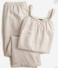 J. Crew Women  s Cotton Linen Blend Pajama Set In Ivory Hyacinth Purple Floral XL