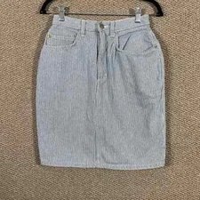 VTG Gitano Pencil Skirt Womens 11/12 Blue White Striped Knee Length Pockets