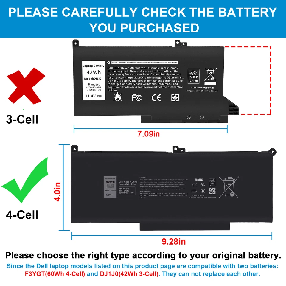 LOTE 1-50 Bateria F3ygt Para Dell Latitude E7280 7380 E7480 E7390 7390 7480 7490 - Imagem 2 de 4