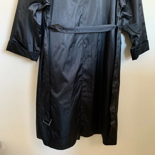 British Mist Trench Coat Black Collared Double Breasted Belt Zip Out Liner Sz 14 - Picture 8 of 11