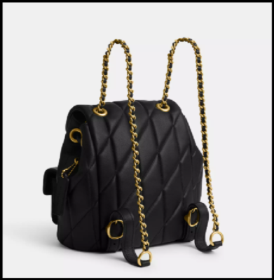 COACH CU076 Tabby Backpack Quilting Bag Black Gold Nappa Leather